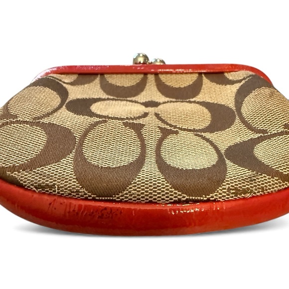 Coach Vintage Kisslock Coin Purse - Orange/Red Patent Leather Signature C Canvas - Picture 5 of 5